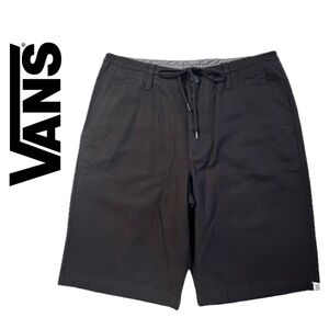 VANS Black 9" Chino Shorts Flat Front Drawstring Button Zip Off The Wall Men 30